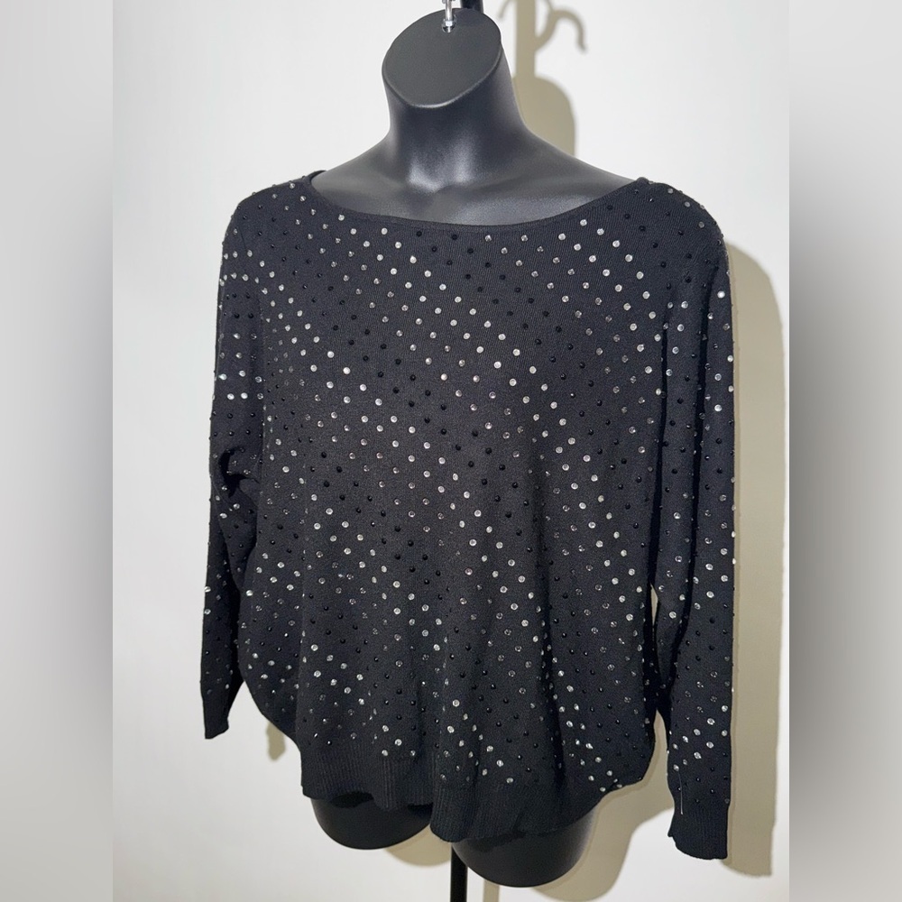 3XL Plus Size Belldini Black Rhinestone Embellished Sweater Sparkly Dressy Knit